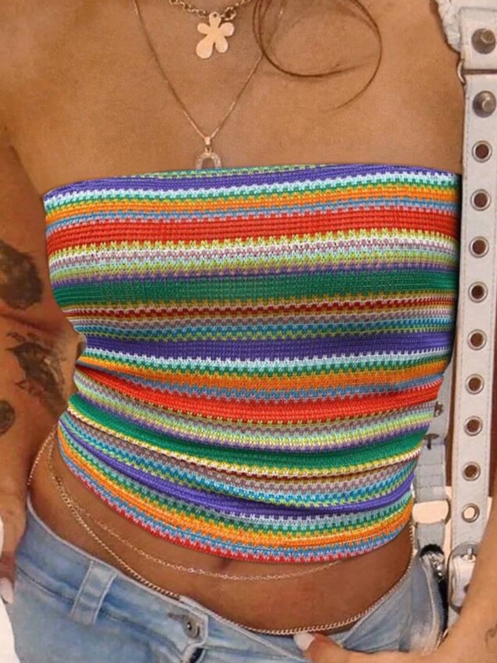 SHEIN Multicolor Rainbow Striped Tube Camisole